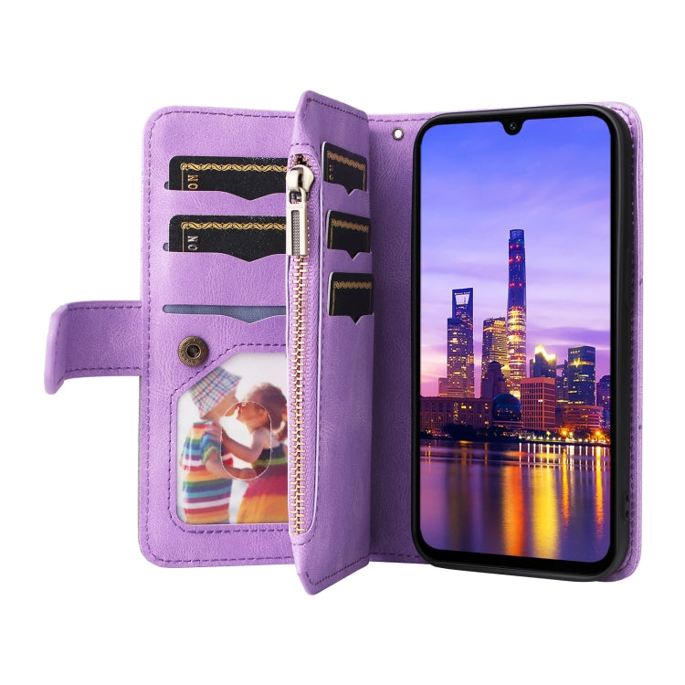 For Samsung Galaxy A16 5G Dual-color 9 Card Slots Zipper Wallet Leather Phone Case