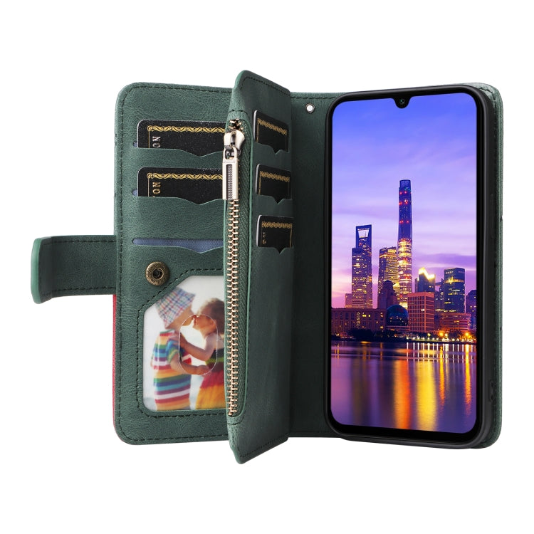 For Samsung Galaxy A16 5G Dual-color 9 Card Slots Zipper Wallet Leather Phone Case