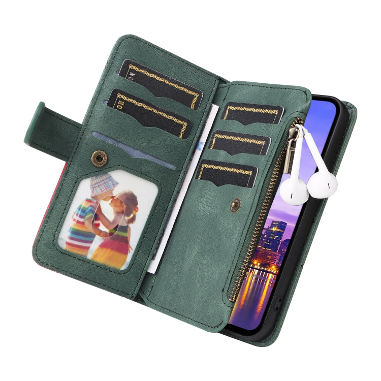 For Samsung Galaxy A16 5G Dual-color 9 Card Slots Zipper Wallet Leather Phone Case
