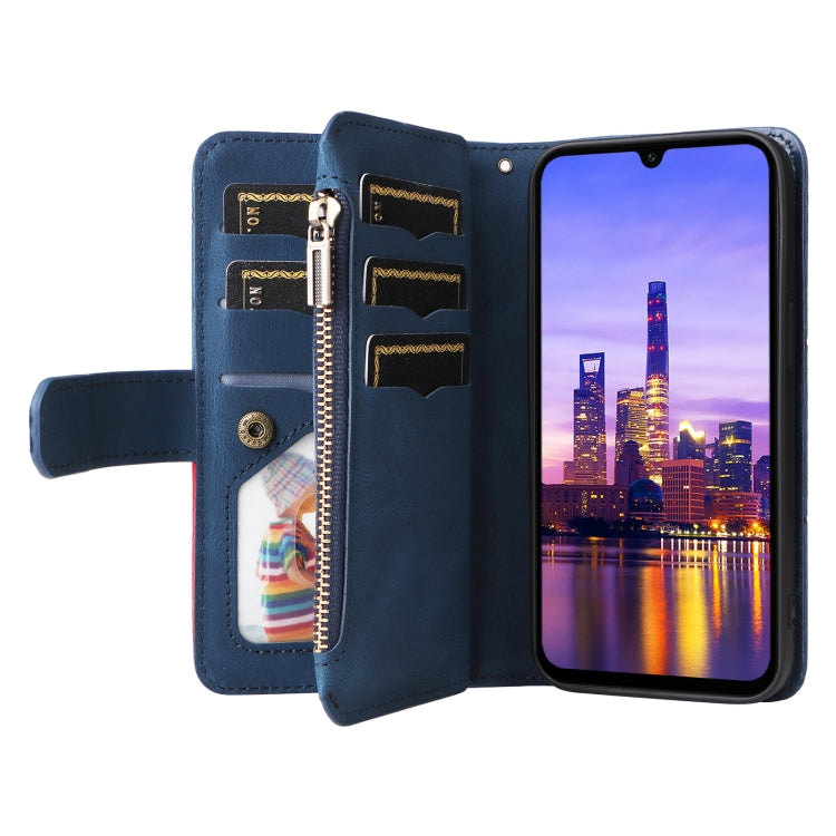 For Samsung Galaxy A16 5G Dual-color 9 Card Slots Zipper Wallet Leather Phone Case