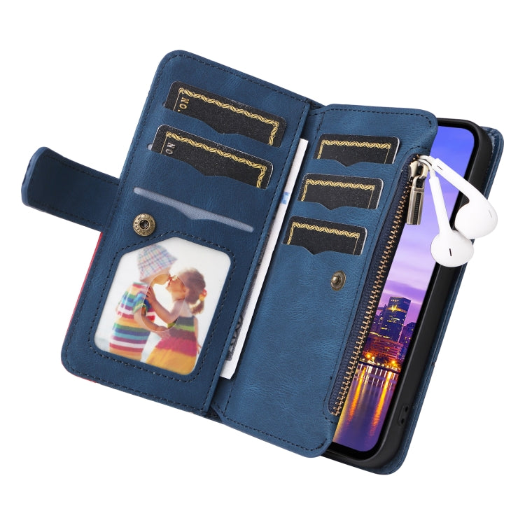 For Samsung Galaxy A16 5G Dual-color 9 Card Slots Zipper Wallet Leather Phone Case
