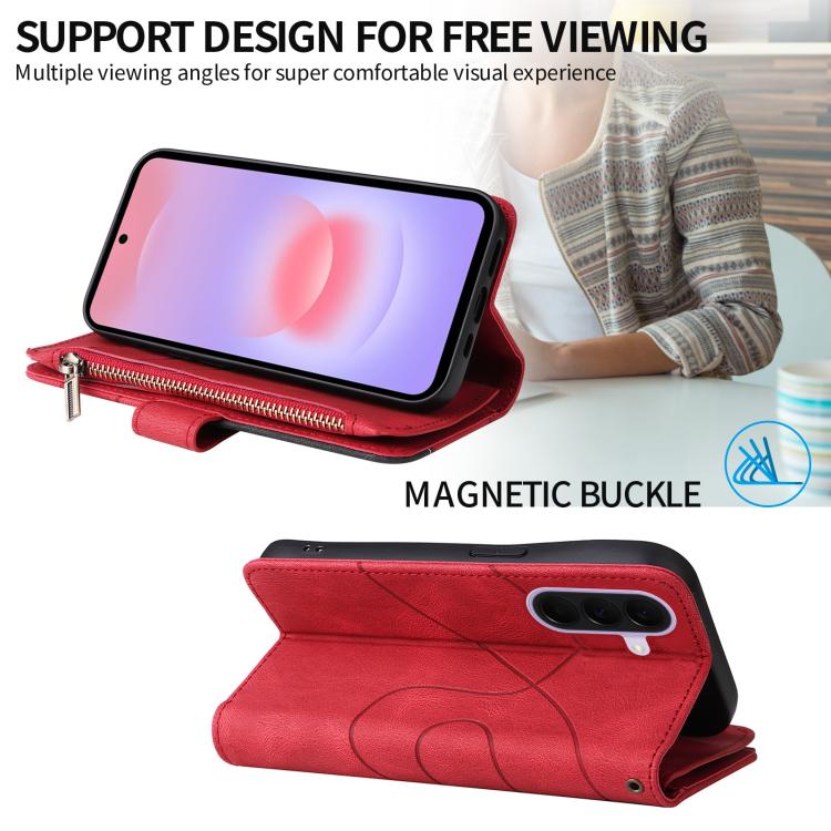 For Galaxy A27 5G Dual-color 9 Card Slots Zipper Wallet Leather Phone Case
