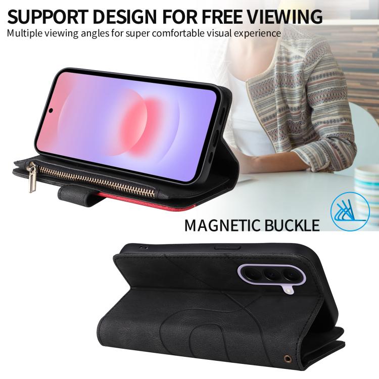 For Galaxy A27 5G Dual-color 9 Card Slots Zipper Wallet Leather Phone Case