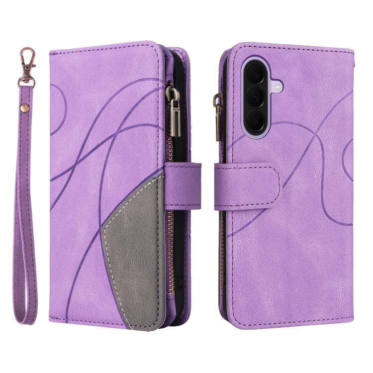 For Galaxy A27 5G Dual-color 9 Card Slots Zipper Wallet Leather Phone Case
