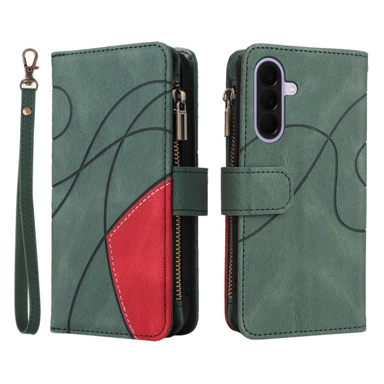 For Galaxy A27 5G Dual-color 9 Card Slots Zipper Wallet Leather Phone Case
