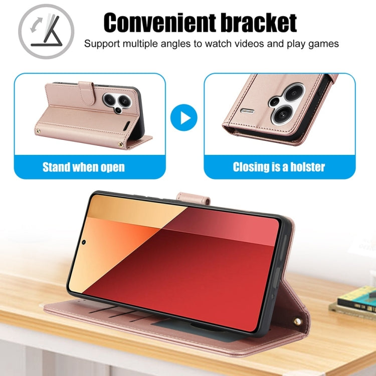 For Redmi Note 13 Pro+ 5G Global Skin Feel Pure Color Card Slots Leather Phone Case with Dual Lanyard
