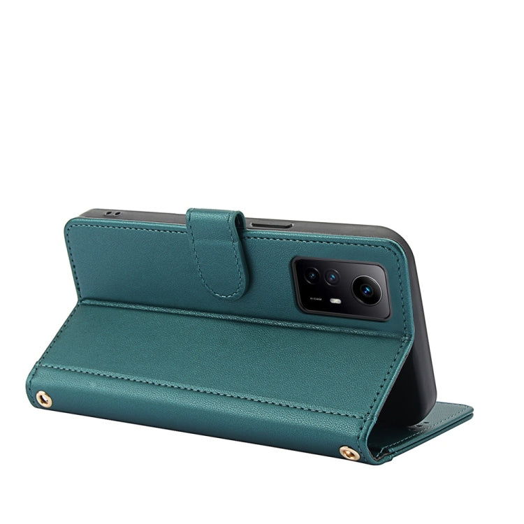 For Redmi Note 11 4G / Note 12S 4G Global Skin Feel Pure Color Card Slots Leather Phone Case with Dual Lanyard