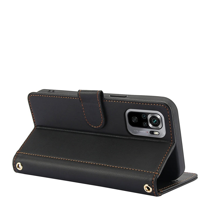 For Redmi Note 10 4G / Note 10S 4G Skin Feel Pure Color Card Slots Leather Phone Case with Dual Lanyard