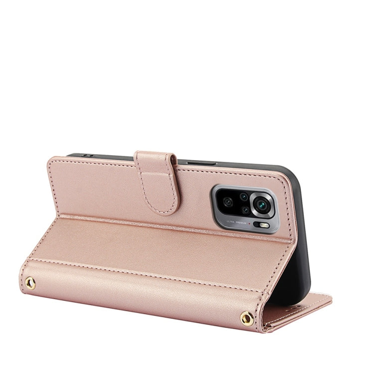 For Redmi Note 10 4G / Note 10S 4G Skin Feel Pure Color Card Slots Leather Phone Case with Dual Lanyard