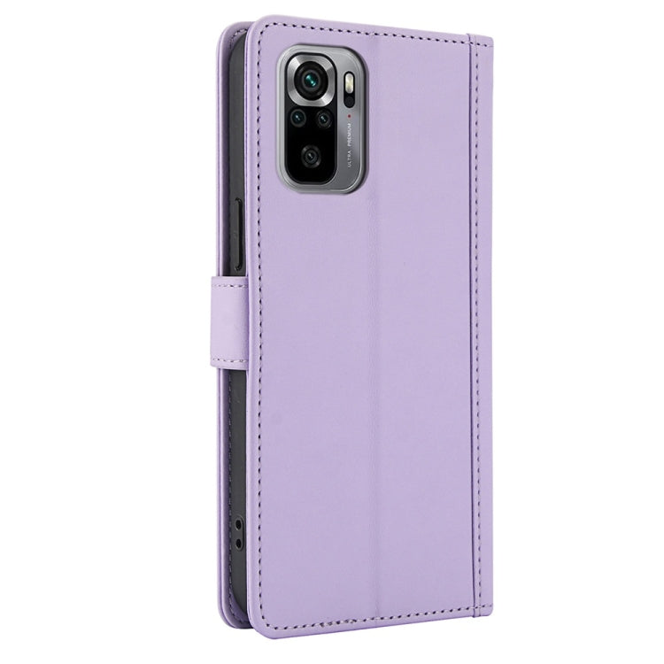For Redmi Note 10 4G / Note 10S 4G Skin Feel Pure Color Card Slots Leather Phone Case with Dual Lanyard