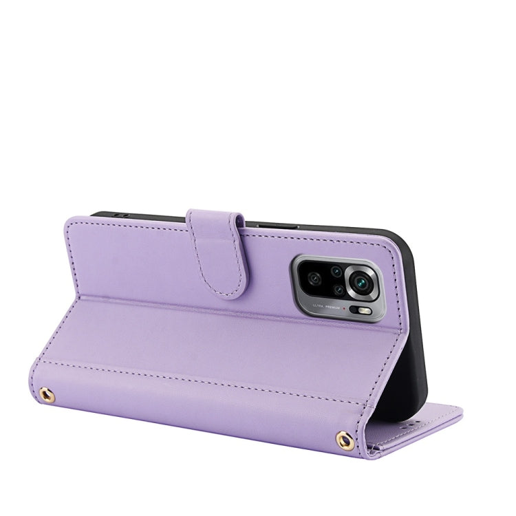 For Redmi Note 10 4G / Note 10S 4G Skin Feel Pure Color Card Slots Leather Phone Case with Dual Lanyard