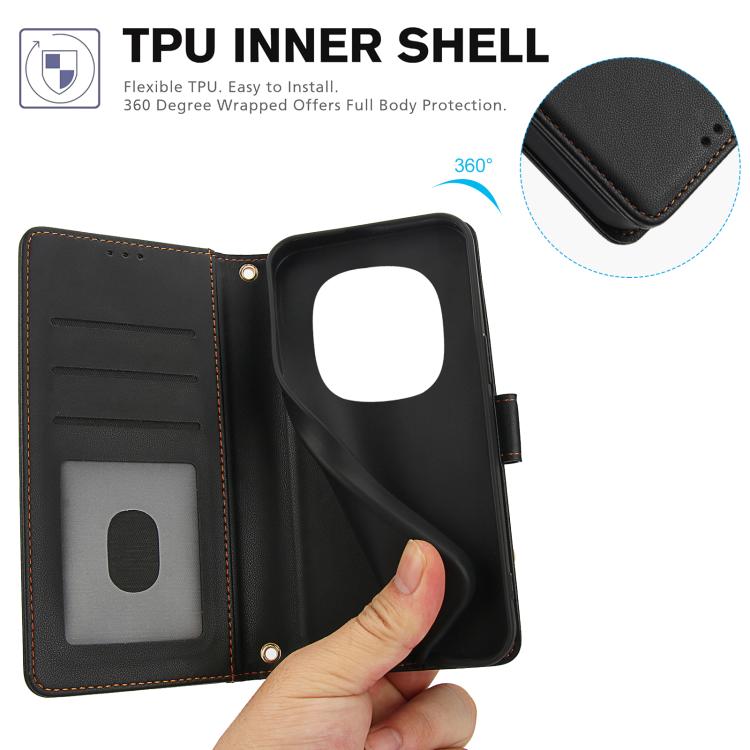 For Redmi Note 14 Pro 5G Global Skin Feel Pure Color Card Slots Leather Phone Case with Dual Lanyard