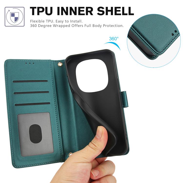 For Redmi Note 15 Pro 5G Global 163.6mm Skin Feel Pure Color Card Slots Leather Phone Case with Dual Lanyard