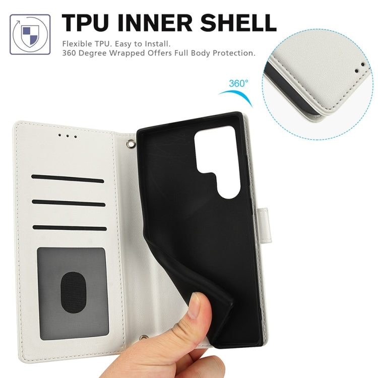 For Samsung Galaxy S24 Ultra 5G Skin Feel Pure Color Card Slots Leather Phone Case with Dual Lanyard