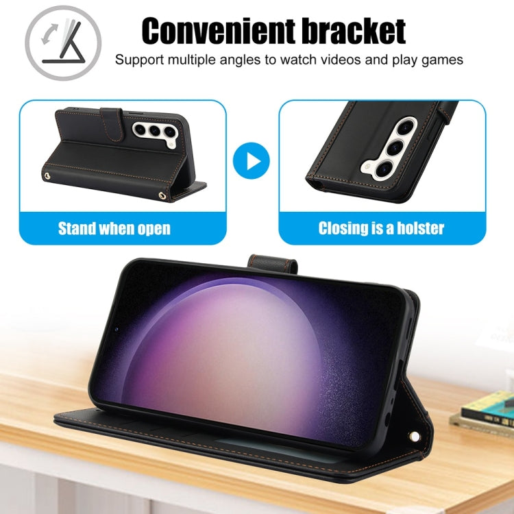 For Samsung Galaxy S23+ 5G Skin Feel Pure Color Card Slots Leather Phone Case with Dual Lanyard
