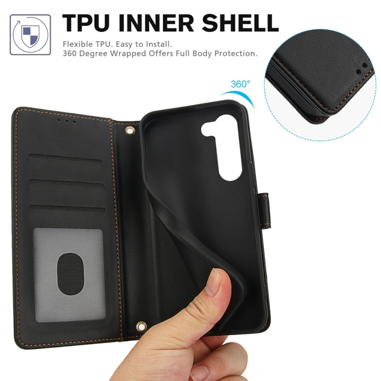 For Samsung Galaxy S23+ 5G Skin Feel Pure Color Card Slots Leather Phone Case with Dual Lanyard