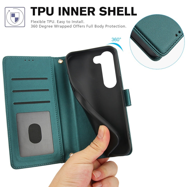 For Samsung Galaxy S23+ 5G Skin Feel Pure Color Card Slots Leather Phone Case with Dual Lanyard