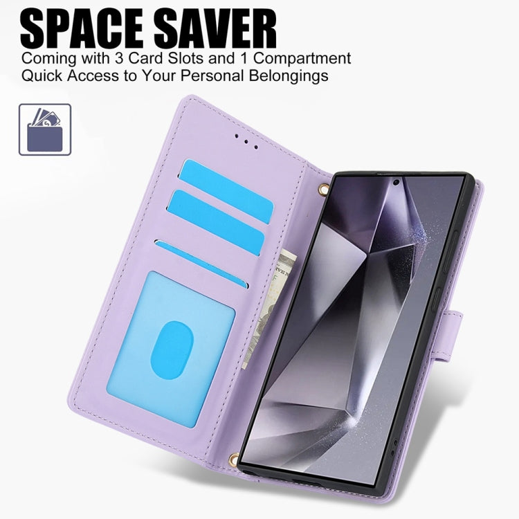 For Samsung Galaxy S23 Ultra 5G Skin Feel Pure Color Card Slots Leather Phone Case with Dual Lanyard