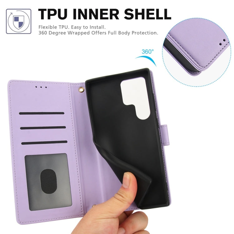 For Samsung Galaxy S23 Ultra 5G Skin Feel Pure Color Card Slots Leather Phone Case with Dual Lanyard