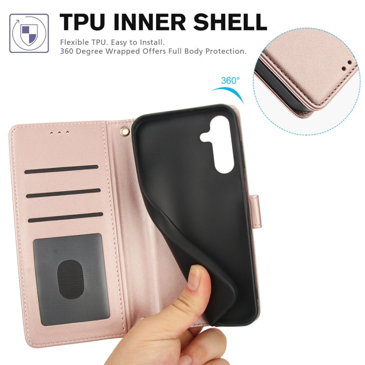 For Samsung Galaxy S23 FE 5G Skin Feel Pure Color Card Slots Leather Phone Case with Dual Lanyard