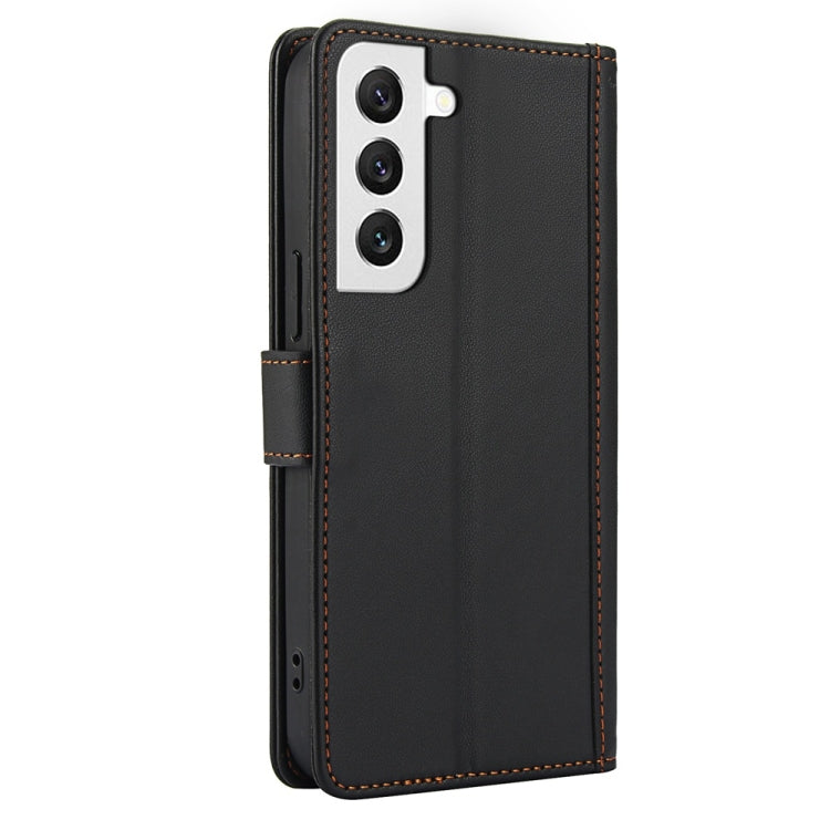 For Samsung Galaxy S22+ 5G Skin Feel Pure Color Card Slots Leather Phone Case with Dual Lanyard
