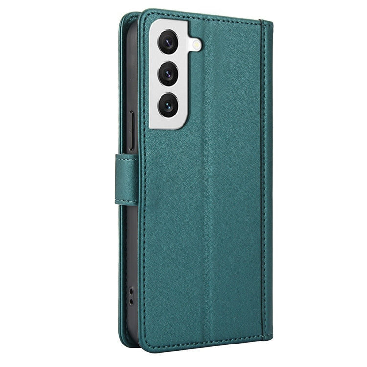 For Samsung Galaxy S22+ 5G Skin Feel Pure Color Card Slots Leather Phone Case with Dual Lanyard
