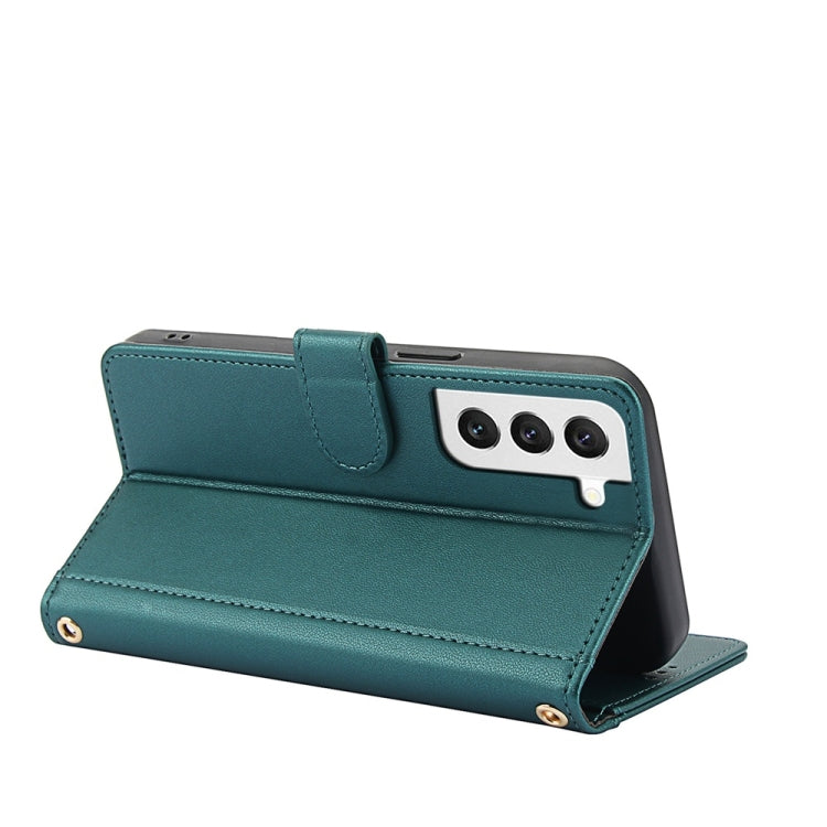 For Samsung Galaxy S22+ 5G Skin Feel Pure Color Card Slots Leather Phone Case with Dual Lanyard