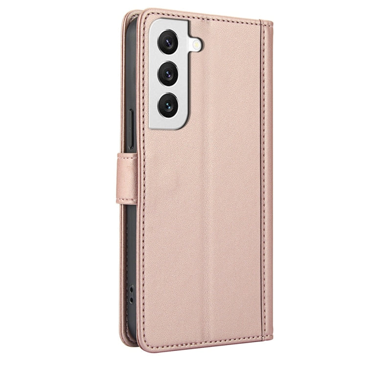 For Samsung Galaxy S22+ 5G Skin Feel Pure Color Card Slots Leather Phone Case with Dual Lanyard