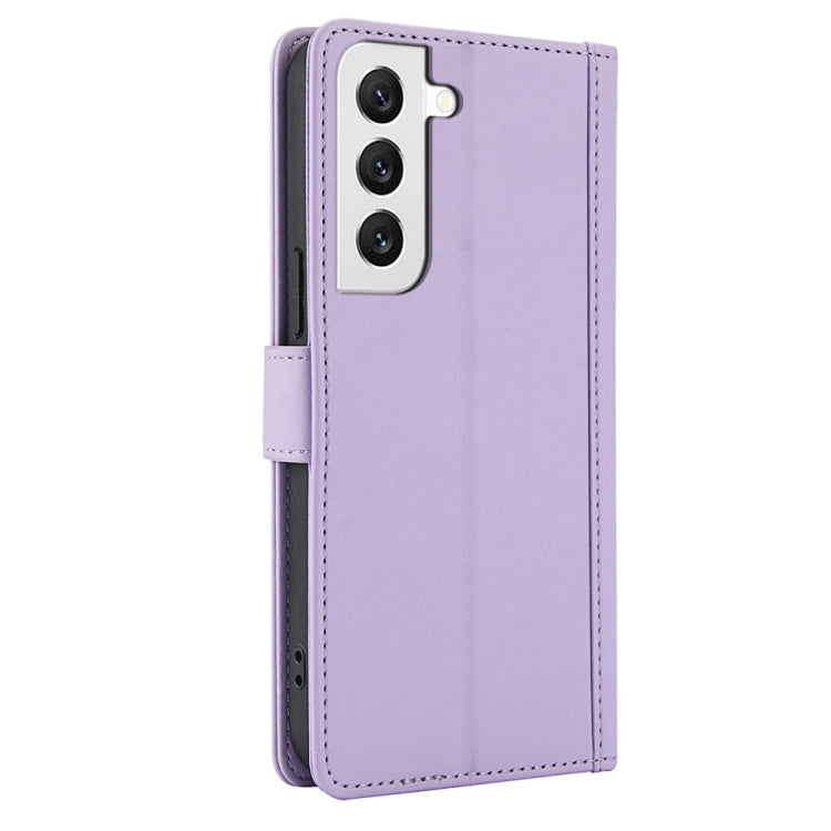 For Samsung Galaxy S22+ 5G Skin Feel Pure Color Card Slots Leather Phone Case with Dual Lanyard