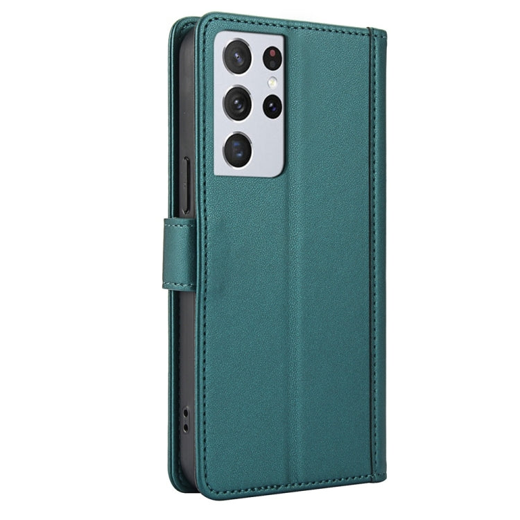 For Samsung Galaxy S21 Ultra 5G Skin Feel Pure Color Card Slots Leather Phone Case with Dual Lanyard