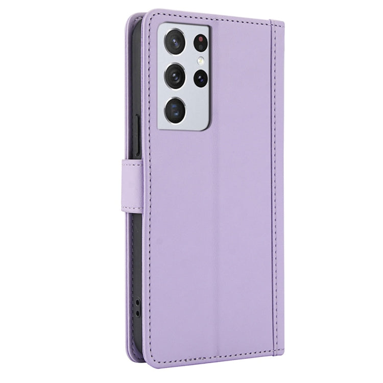 For Samsung Galaxy S21 Ultra 5G Skin Feel Pure Color Card Slots Leather Phone Case with Dual Lanyard