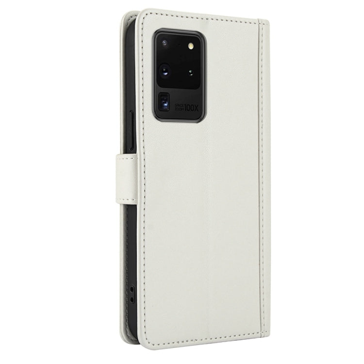 For Samsung Galaxy S20 Ultra Skin Feel Pure Color Card Slots Leather Phone Case with Dual Lanyard