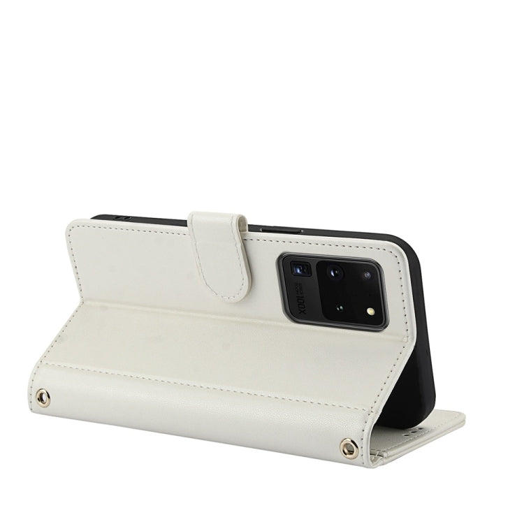 For Samsung Galaxy S20 Ultra Skin Feel Pure Color Card Slots Leather Phone Case with Dual Lanyard