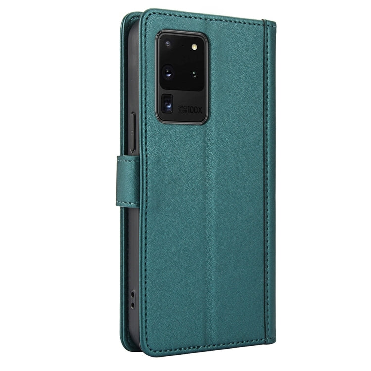 For Samsung Galaxy S20 Ultra Skin Feel Pure Color Card Slots Leather Phone Case with Dual Lanyard