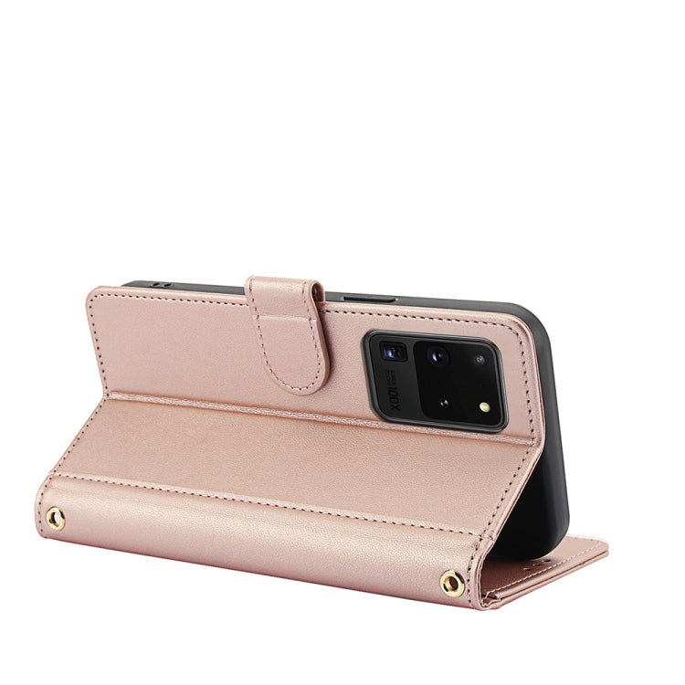 For Samsung Galaxy S20 Ultra Skin Feel Pure Color Card Slots Leather Phone Case with Dual Lanyard