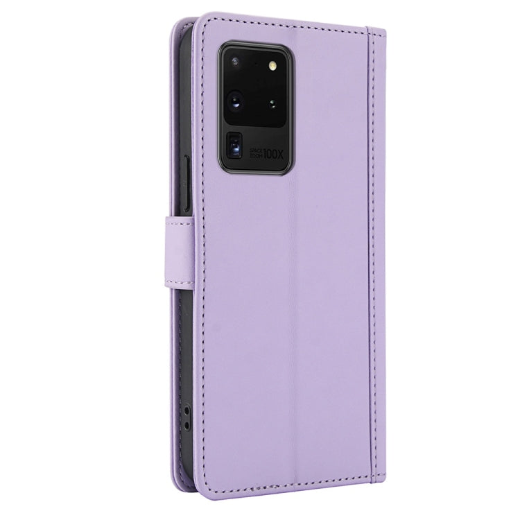 For Samsung Galaxy S20 Ultra Skin Feel Pure Color Card Slots Leather Phone Case with Dual Lanyard
