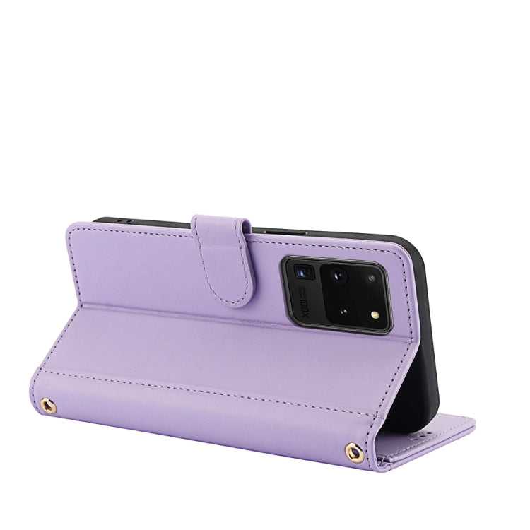 For Samsung Galaxy S20 Ultra Skin Feel Pure Color Card Slots Leather Phone Case with Dual Lanyard