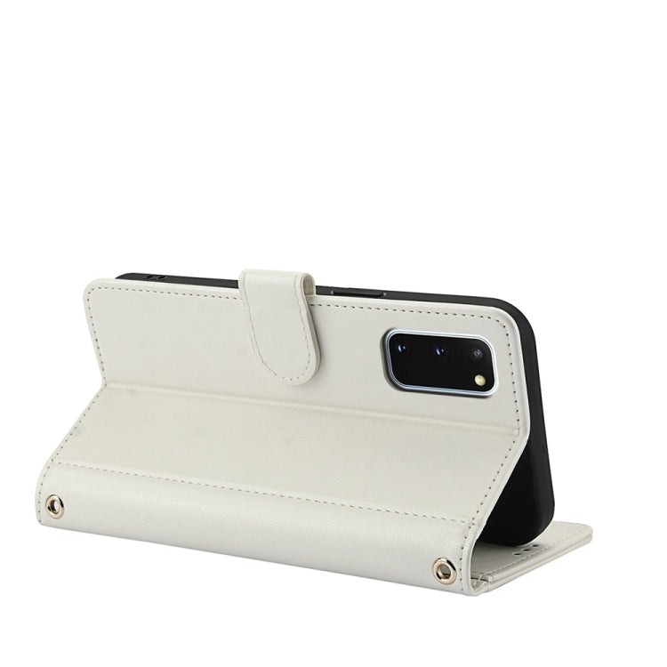 For Samsung Galaxy S20 Skin Feel Pure Color Card Slots Leather Phone Case with Dual Lanyard