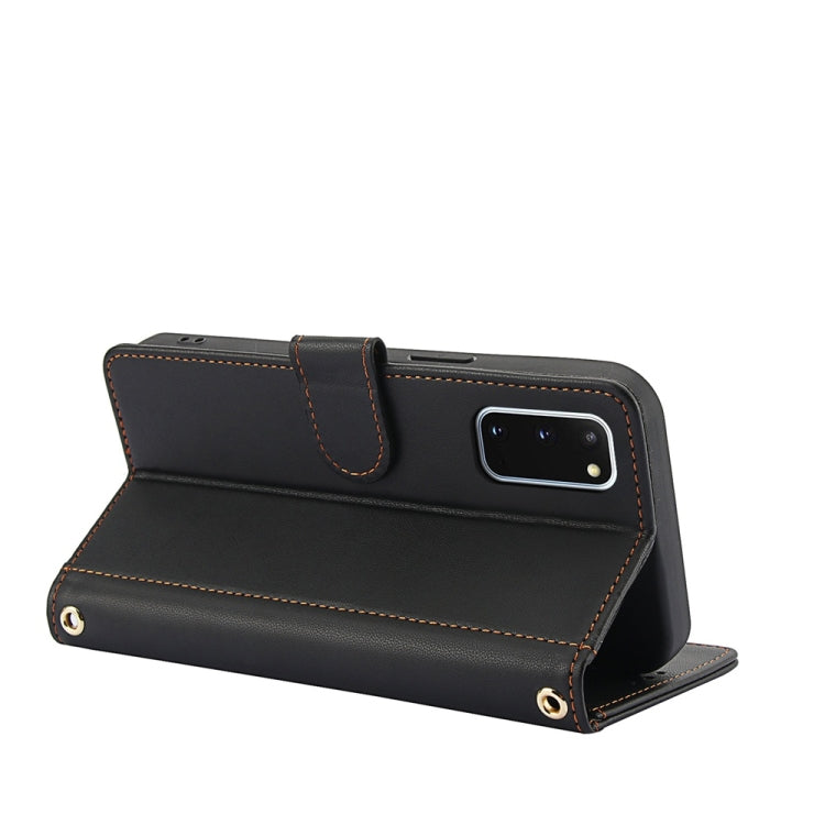 For Samsung Galaxy S20 Skin Feel Pure Color Card Slots Leather Phone Case with Dual Lanyard