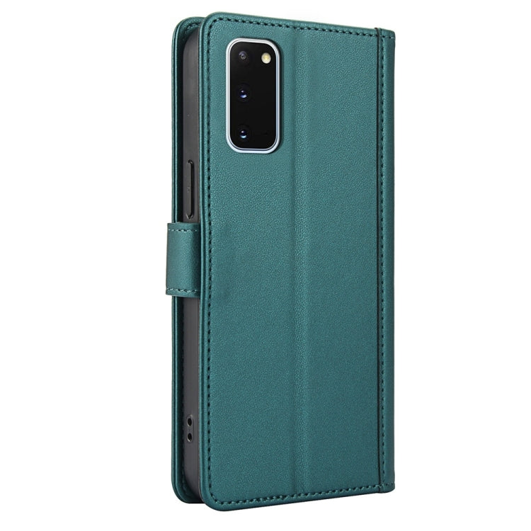 For Samsung Galaxy S20 Skin Feel Pure Color Card Slots Leather Phone Case with Dual Lanyard