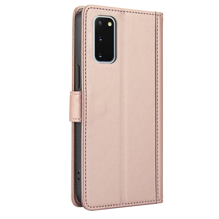 For Samsung Galaxy S20 Skin Feel Pure Color Card Slots Leather Phone Case with Dual Lanyard