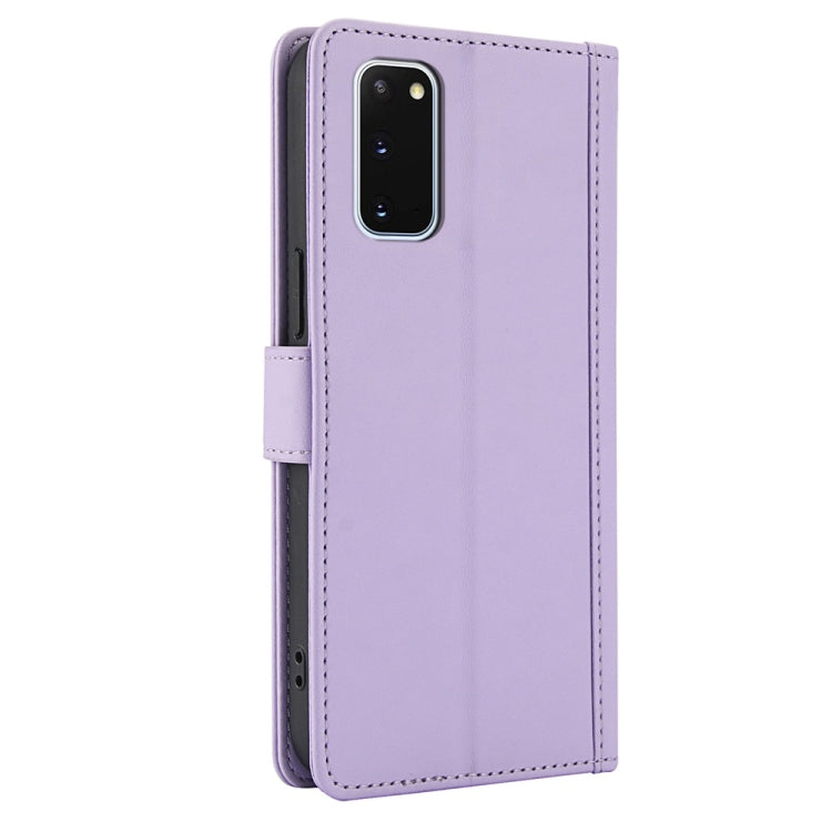 For Samsung Galaxy S20 Skin Feel Pure Color Card Slots Leather Phone Case with Dual Lanyard