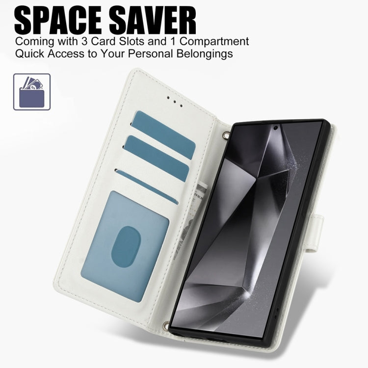 For Samsung Galaxy S25 Ultra 5G Skin Feel Pure Color Card Slots Leather Phone Case with Dual Lanyard