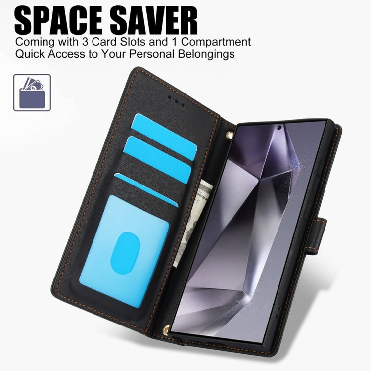 For Samsung Galaxy S25 Ultra 5G Skin Feel Pure Color Card Slots Leather Phone Case with Dual Lanyard