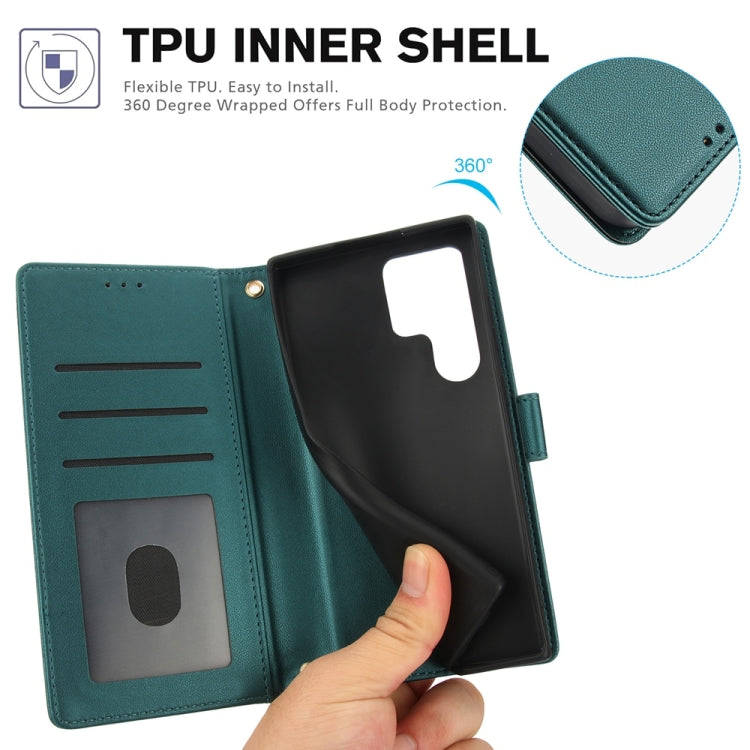 For Samsung Galaxy S25 Ultra 5G Skin Feel Pure Color Card Slots Leather Phone Case with Dual Lanyard