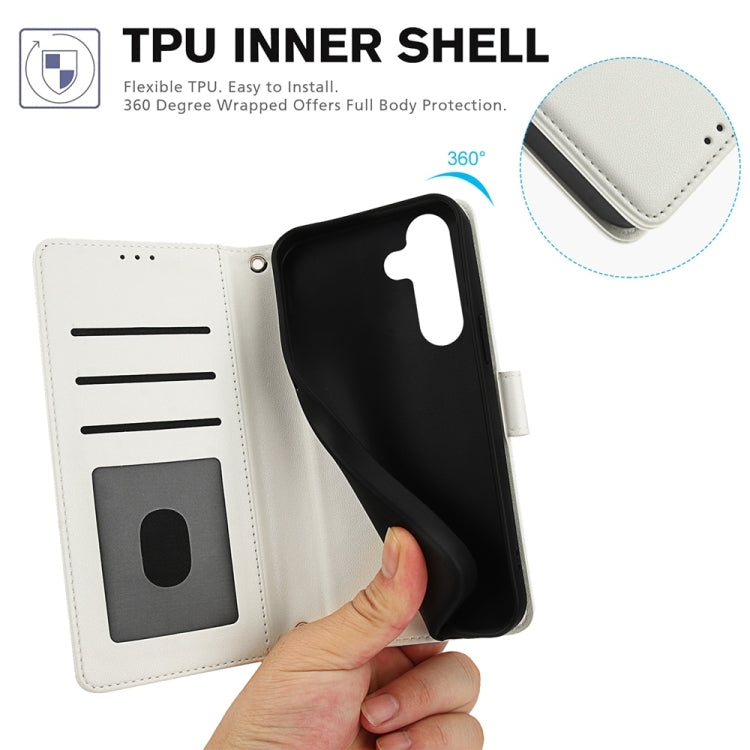 For Samsung Galaxy S25+ 5G Skin Feel Pure Color Card Slots Leather Phone Case with Dual Lanyard
