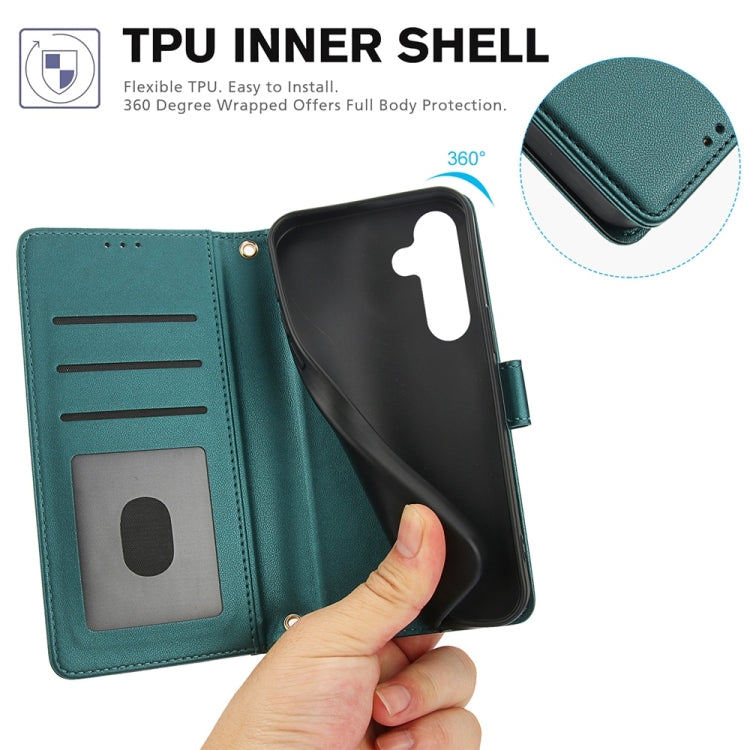 For Samsung Galaxy S25+ 5G Skin Feel Pure Color Card Slots Leather Phone Case with Dual Lanyard