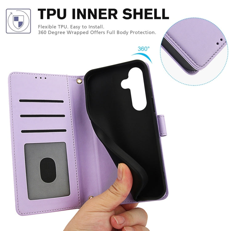 For Samsung Galaxy S25+ 5G Skin Feel Pure Color Card Slots Leather Phone Case with Dual Lanyard