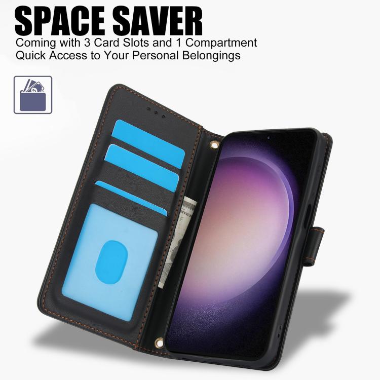 For Samsung Galaxy S26+ 5G Skin Feel Pure Color Card Slots Leather Phone Case with Dual Lanyard