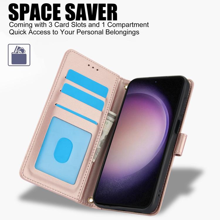 For Samsung Galaxy S26+ 5G Skin Feel Pure Color Card Slots Leather Phone Case with Dual Lanyard
